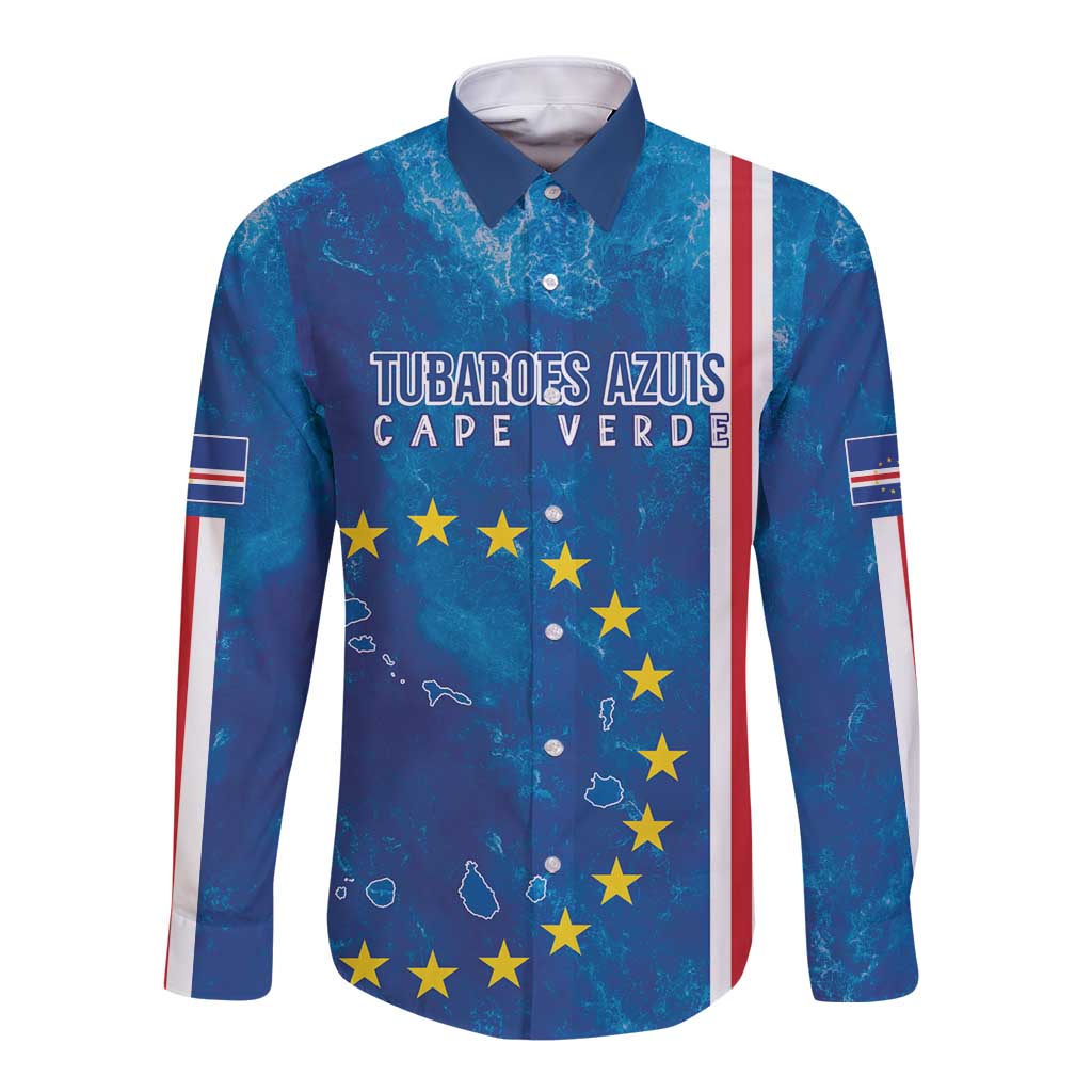 Cape Verde Tubaroes Azuis Custom Long Sleeve Button Shirt Break The Waves - Wonder Print Shop