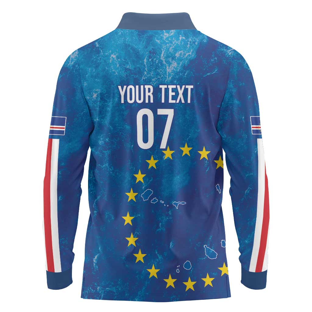 Cape Verde Tubaroes Azuis Custom Long Sleeve Polo Shirt Break The Waves - Wonder Print Shop