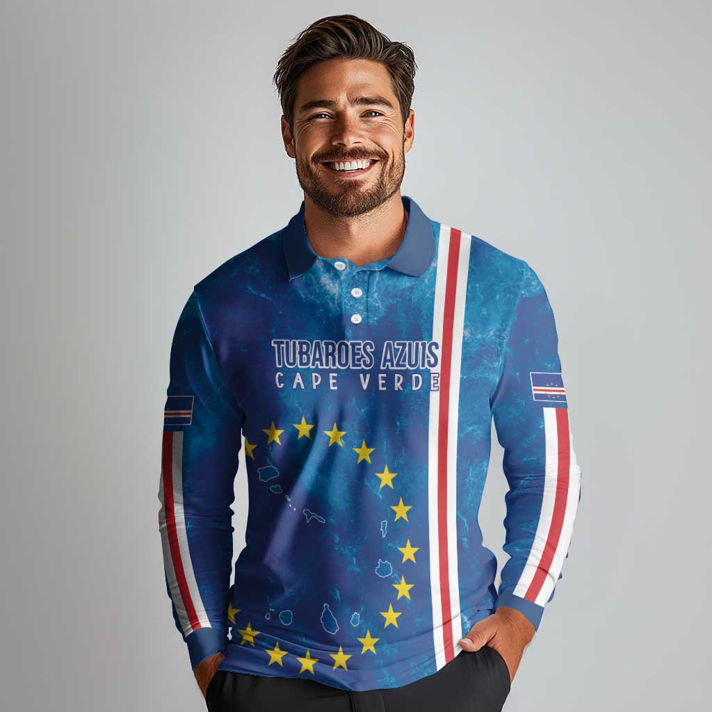 Cape Verde Tubaroes Azuis Custom Long Sleeve Polo Shirt Break The Waves - Wonder Print Shop