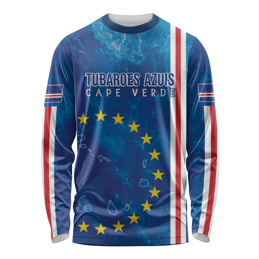 Cape Verde Tubaroes Azuis Custom Long Sleeve Shirt Break The Waves - Wonder Print Shop