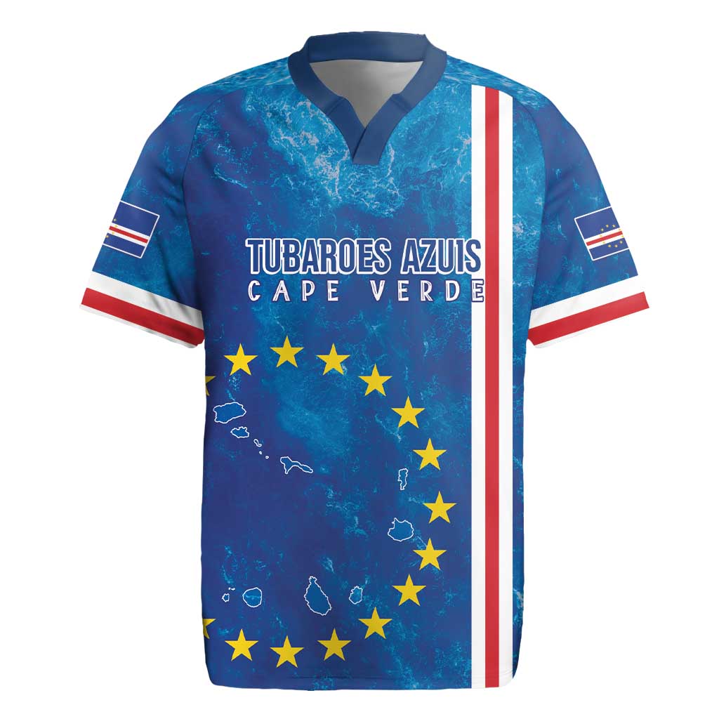 Cape Verde Tubaroes Azuis Custom Rugby Jersey Break The Waves - Wonder Print Shop
