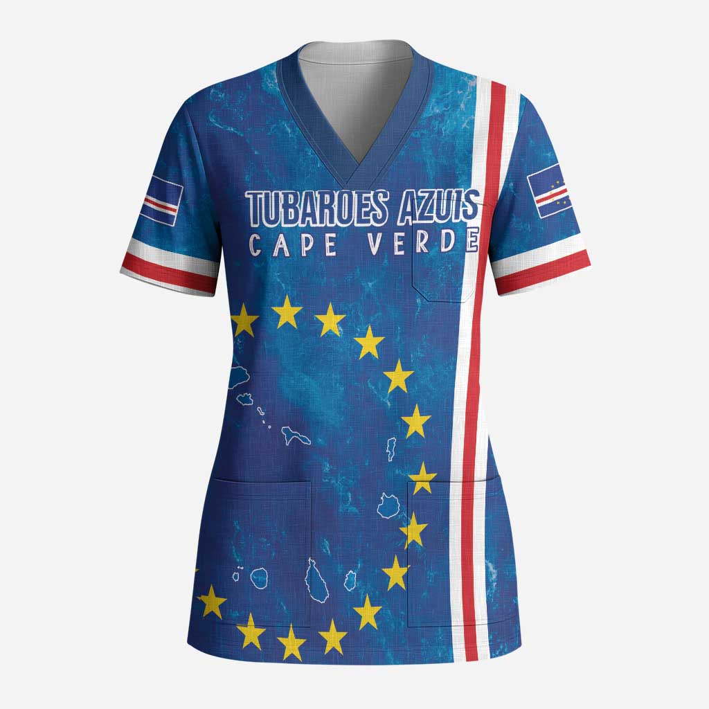 Cape Verde Tubaroes Azuis Custom Scrub Top Break The Waves - Wonder Print Shop