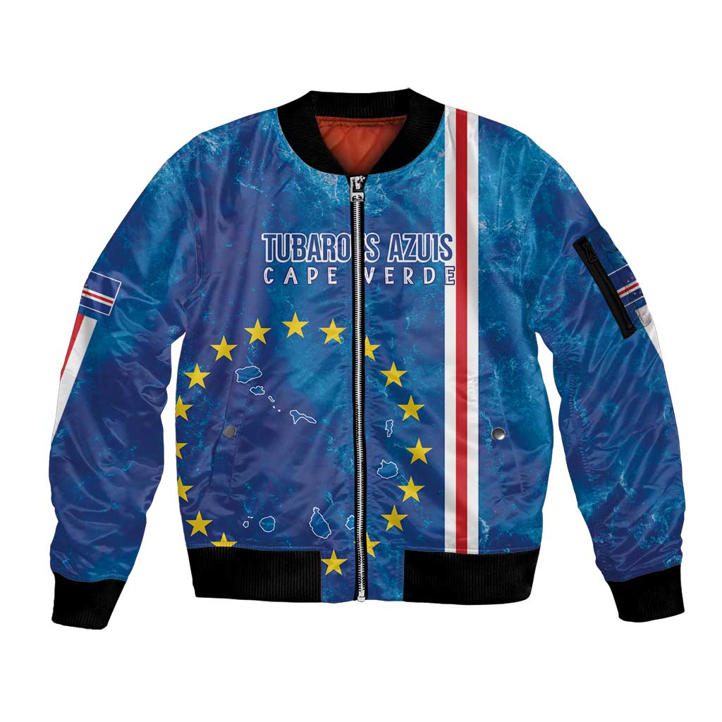 Cape Verde Tubaroes Azuis Custom Sleeve Zip Bomber Jacket Break The Waves - Wonder Print Shop