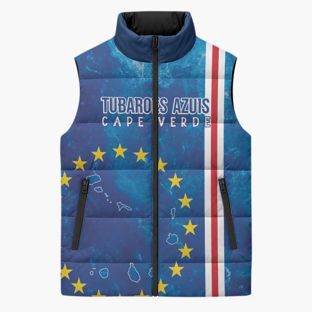 Cape Verde Tubaroes Azuis Custom Sleeveless Puffer Jacket Break The Waves - Wonder Print Shop