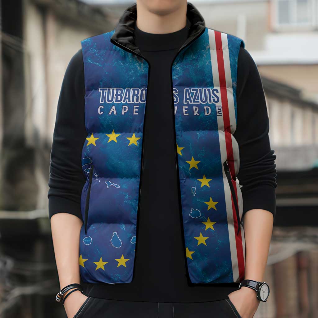 Cape Verde Tubaroes Azuis Custom Sleeveless Puffer Jacket Break The Waves - Wonder Print Shop