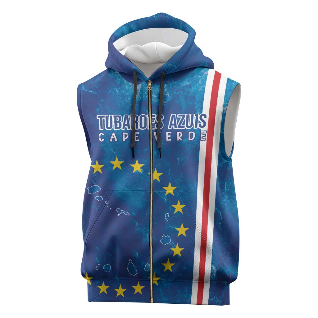 Cape Verde Tubaroes Azuis Custom Sleeveless Zip Hoodie Break The Waves - Wonder Print Shop