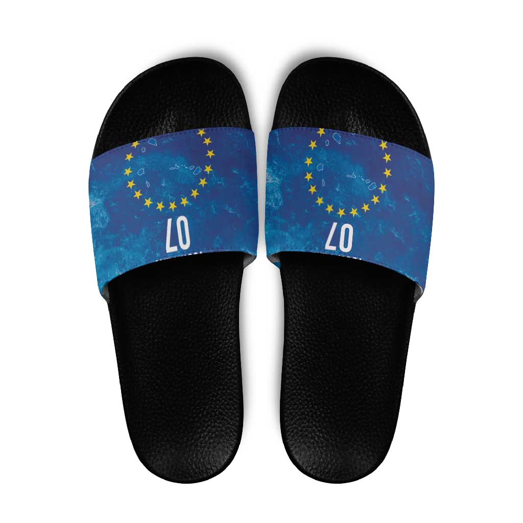 Cape Verde Tubaroes Azuis Custom Slide Sandals Break The Waves - Wonder Print Shop