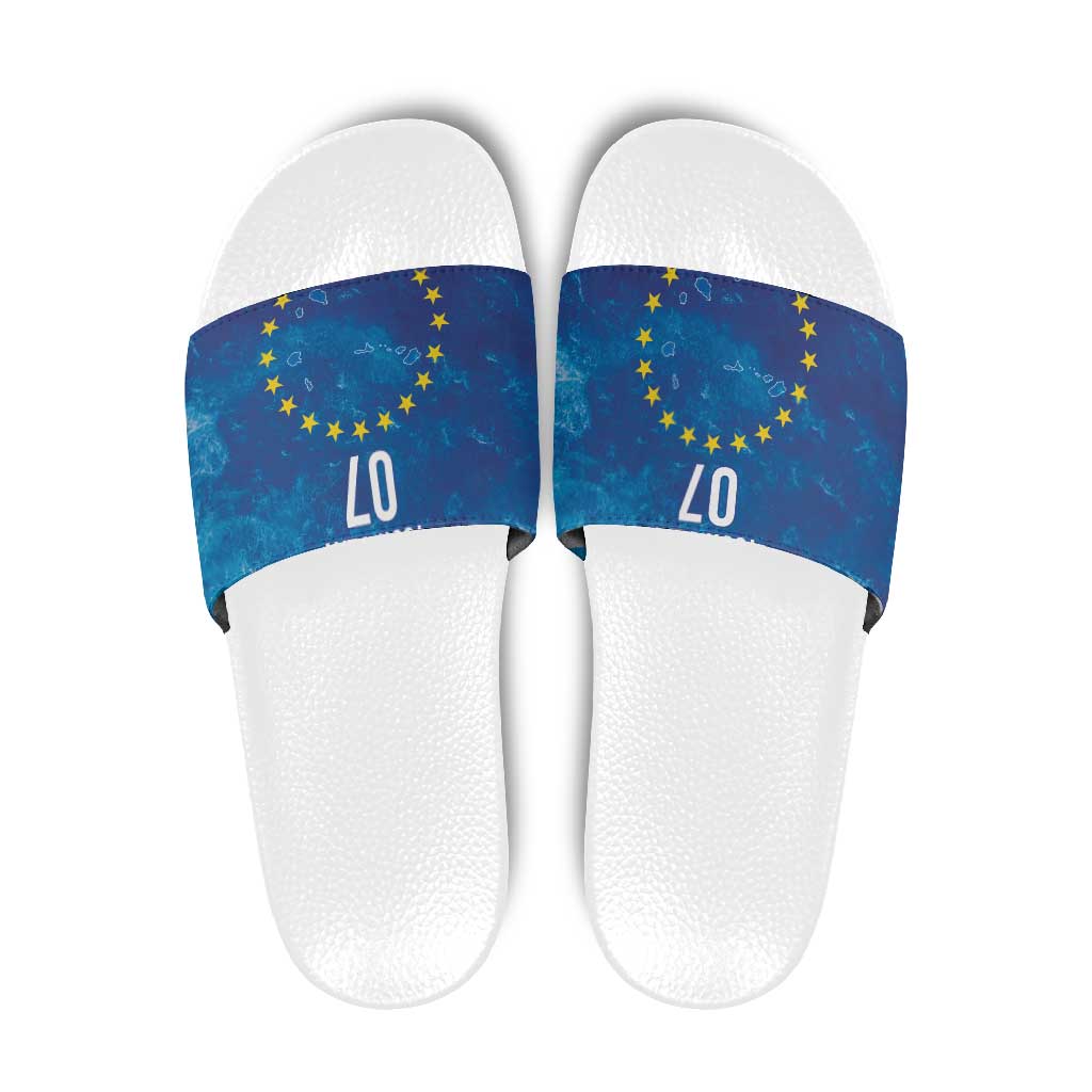 Cape Verde Tubaroes Azuis Custom Slide Sandals Break The Waves - Wonder Print Shop