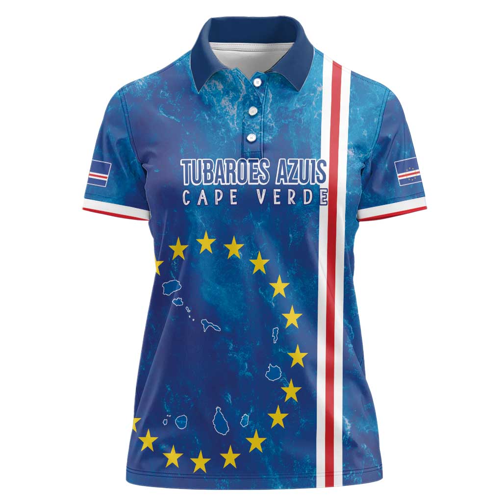 Cape Verde Tubaroes Azuis Custom Women Polo Shirt Break The Waves - Wonder Print Shop