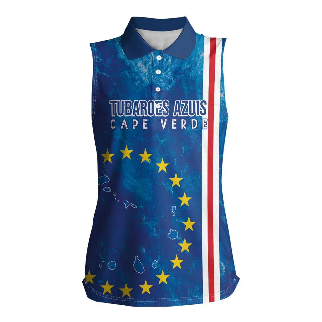 Cape Verde Tubaroes Azuis Custom Women Sleeveless Polo Shirt Break The Waves - Wonder Print Shop