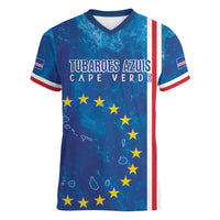 Cape Verde Tubaroes Azuis Custom Women V-Neck T-Shirt Break The Waves - Wonder Print Shop