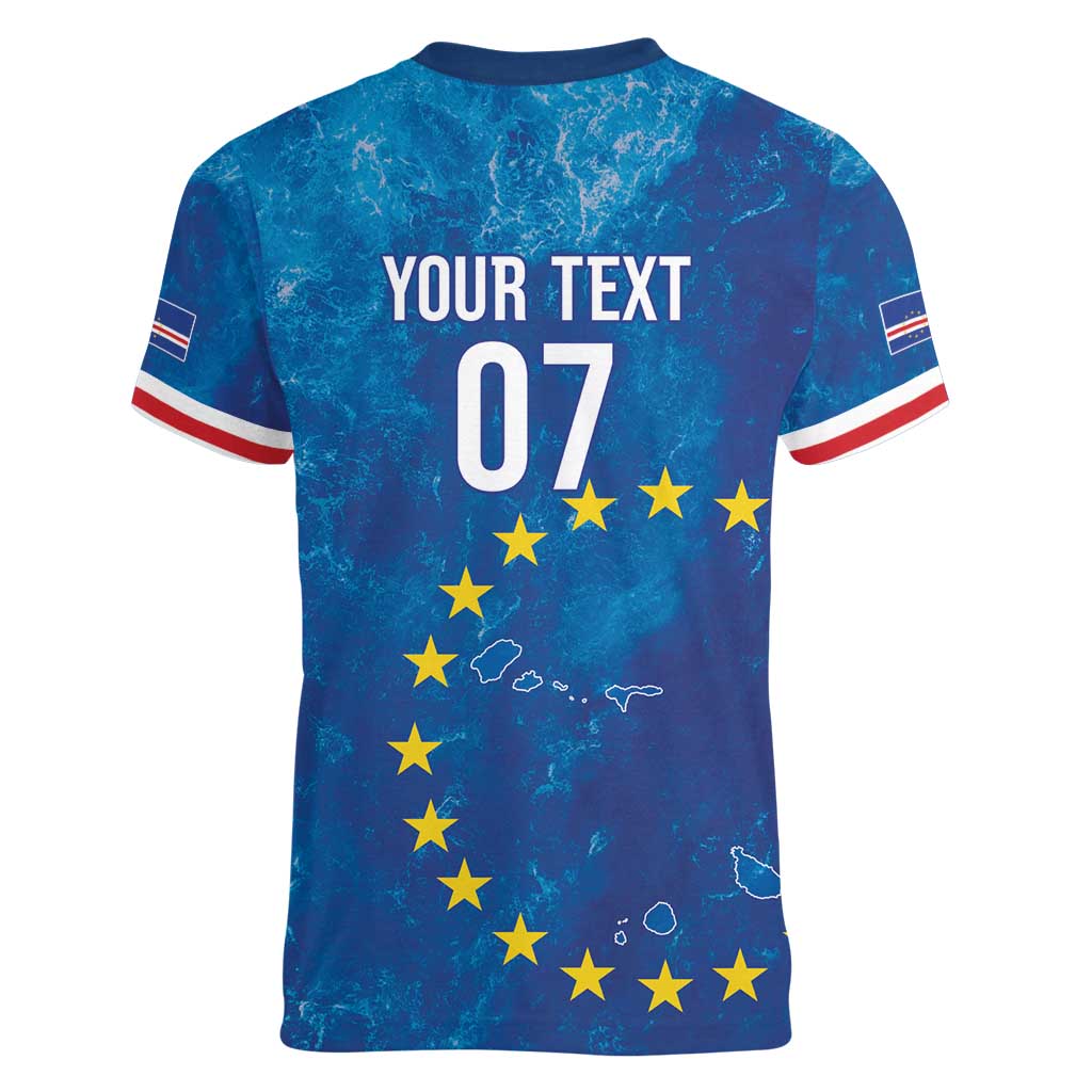 Cape Verde Tubaroes Azuis Custom Women V-Neck T-Shirt Break The Waves - Wonder Print Shop