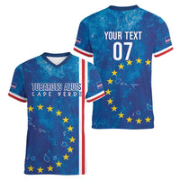 Cape Verde Tubaroes Azuis Custom Women V-Neck T-Shirt Break The Waves - Wonder Print Shop