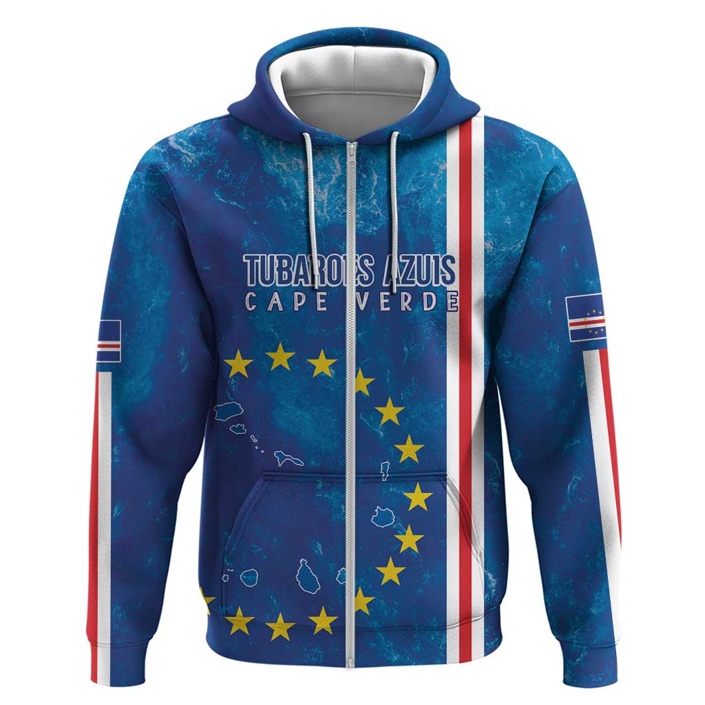 Cape Verde Tubaroes Azuis Custom Zip Hoodie Break The Waves - Wonder Print Shop