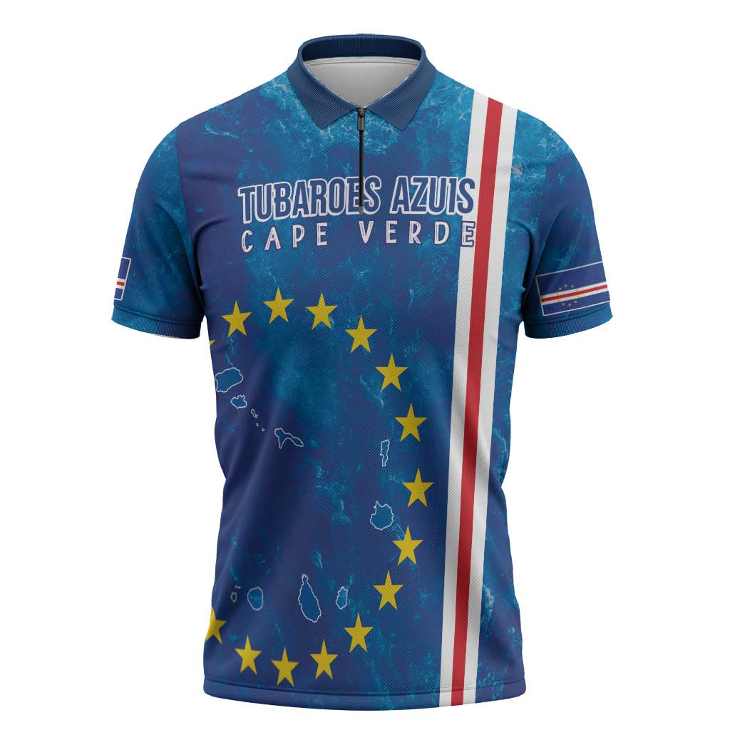 Cape Verde Tubaroes Azuis Custom Zipper Polo Shirt Break The Waves - Wonder Print Shop