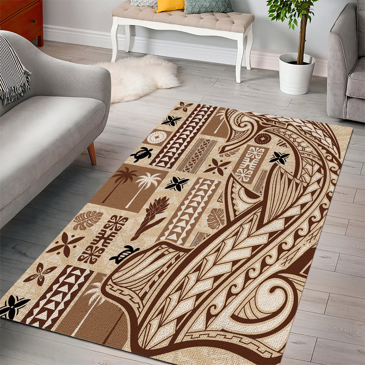 Samoa Tapa Area Rug Siapo Mix Tatau Patterns LT7 - Wonder Print Shop