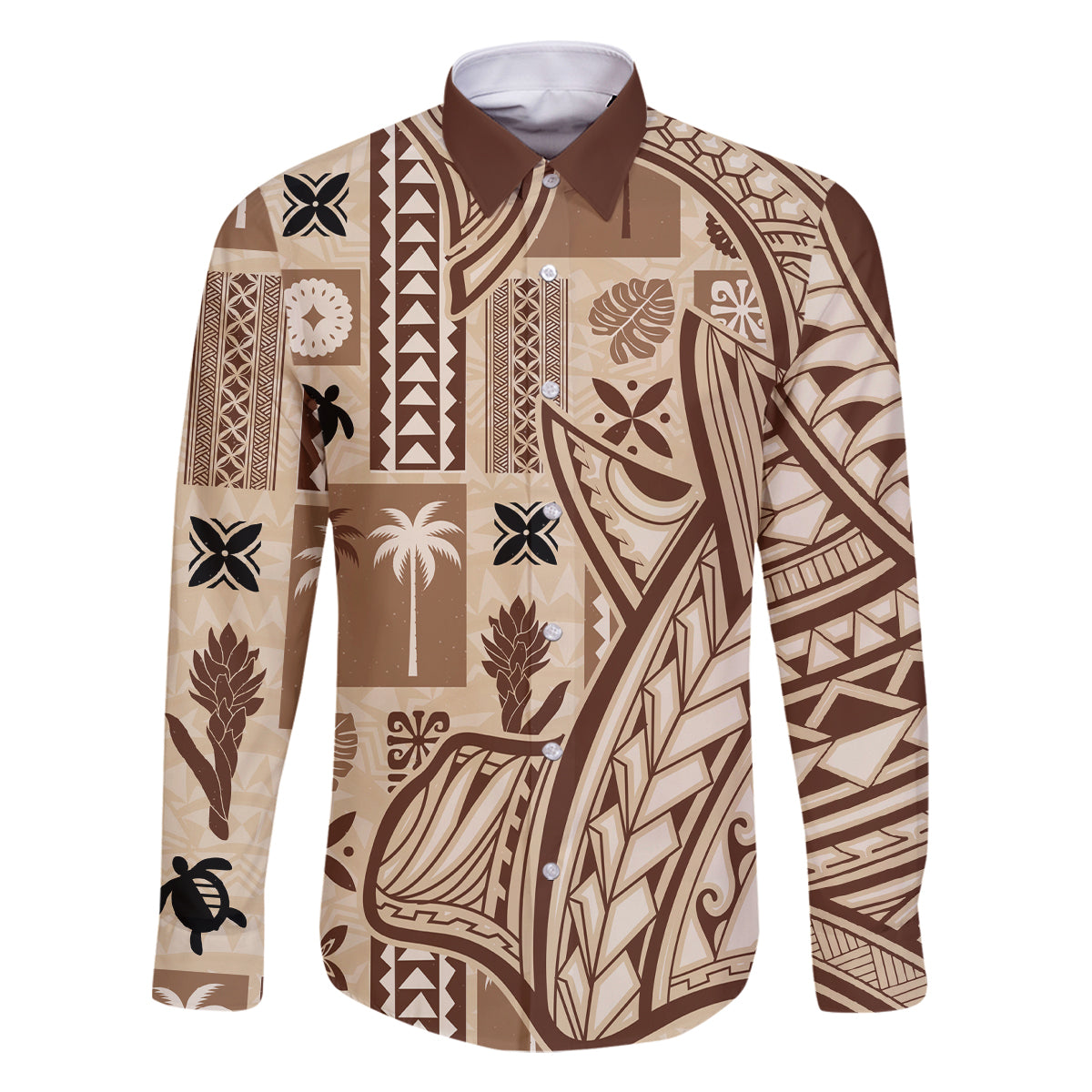 Samoa Tapa Family Matching Off Shoulder Long Sleeve Dress and Hawaiian Shirt Siapo Mix Tatau Patterns - Wonder Print Shop
