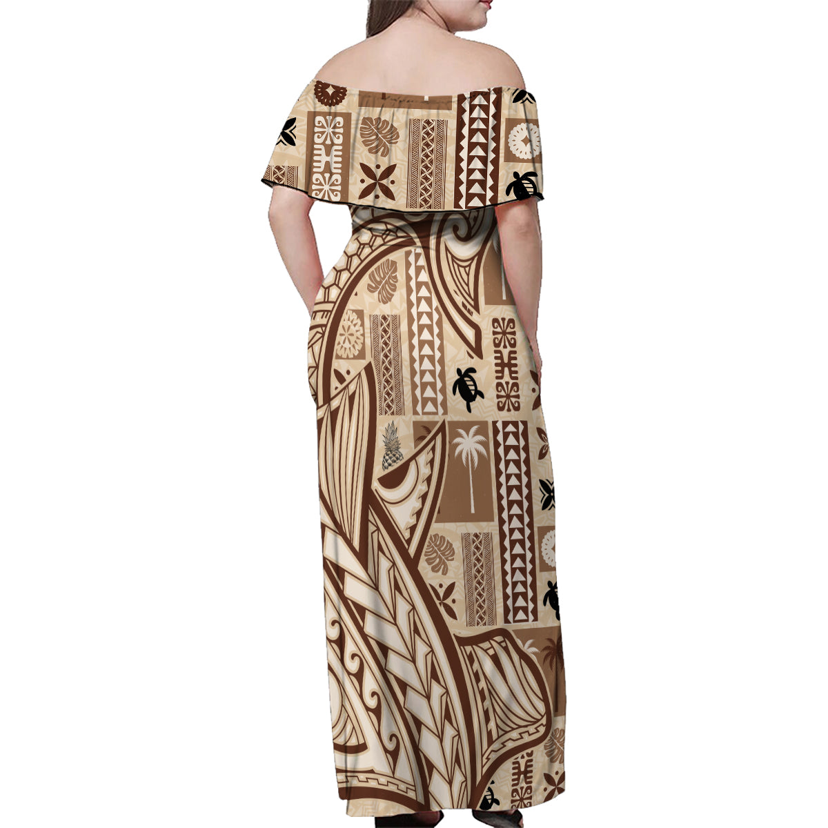 Samoa Tapa Family Matching Off Shoulder Maxi Dress and Hawaiian Shirt Siapo Mix Tatau Patterns LT7 - Wonder Print Shop