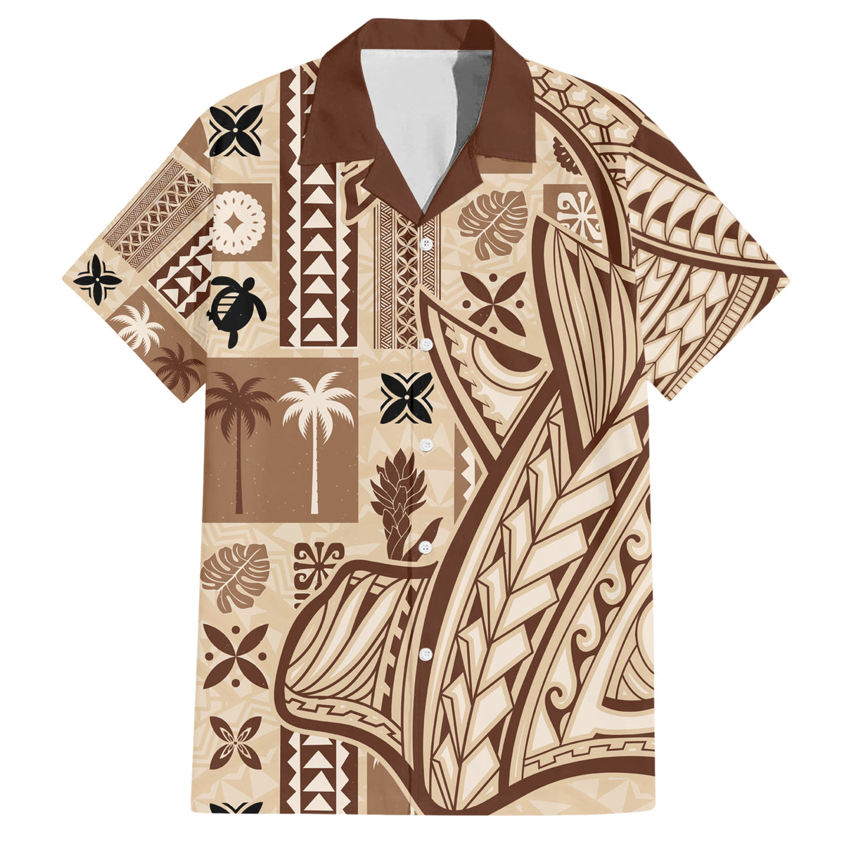 Samoa Tapa Family Matching Short Sleeve Bodycon Dress and Hawaiian Shirt Siapo Mix Tatau Patterns - Wonder Print Shop