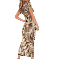 Samoa Tapa Family Matching Short Sleeve Bodycon Dress and Hawaiian Shirt Siapo Mix Tatau Patterns - Wonder Print Shop