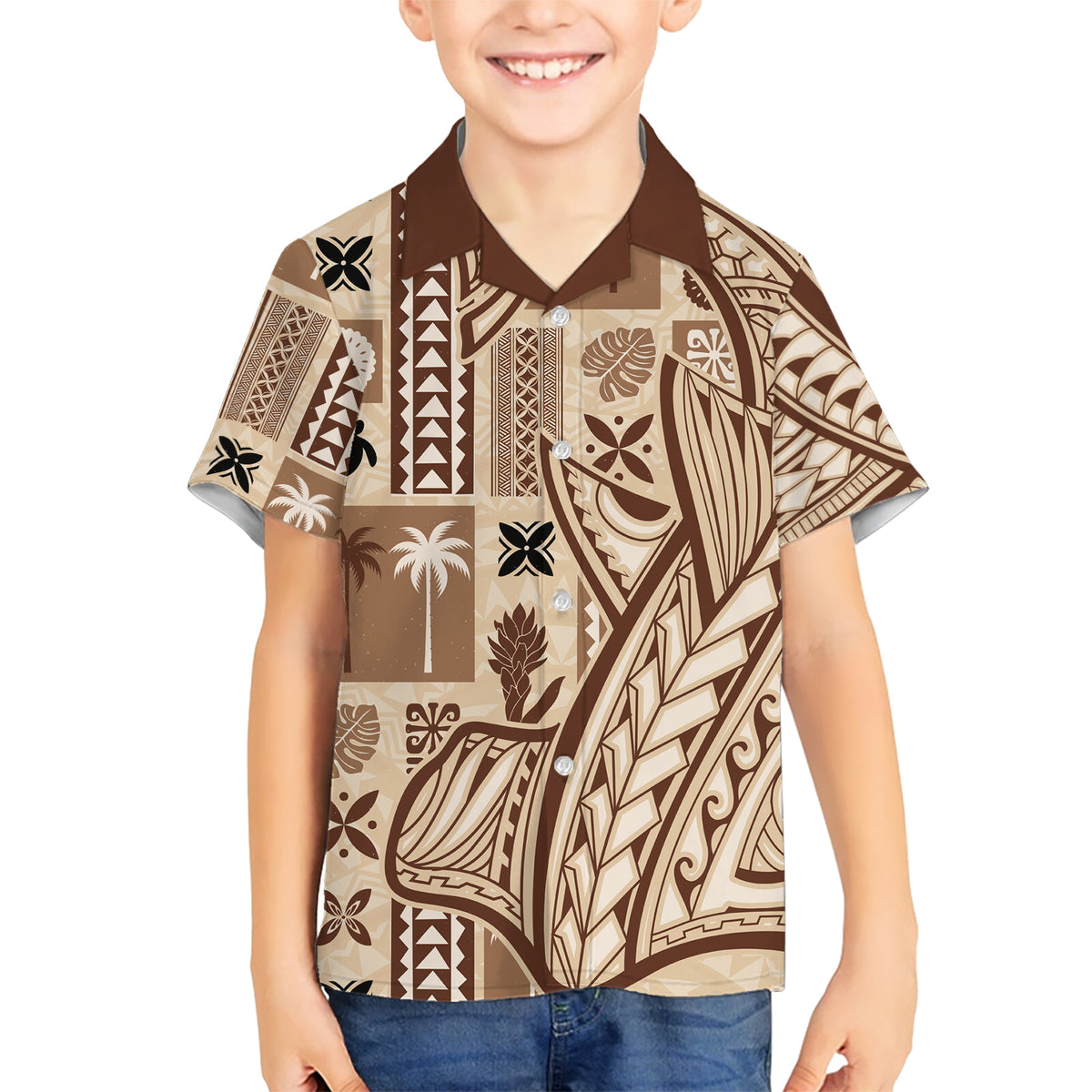Samoa Tapa Kid Hawaiian Shirt Siapo Mix Tatau Patterns - Wonder Print Shop