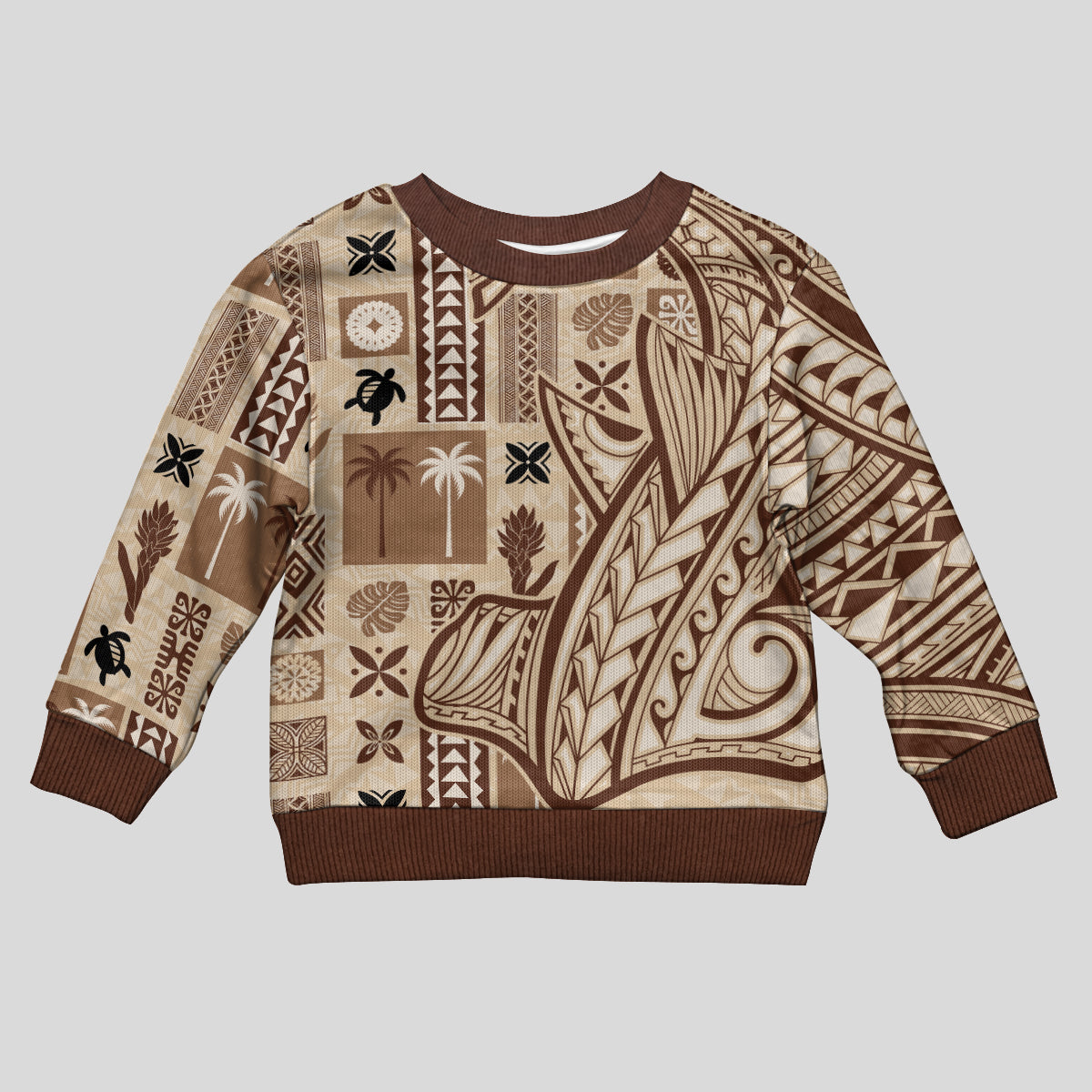Samoa Tapa Kid Ugly Christmas Sweater Siapo Mix Tatau Patterns - Wonder Print Shop