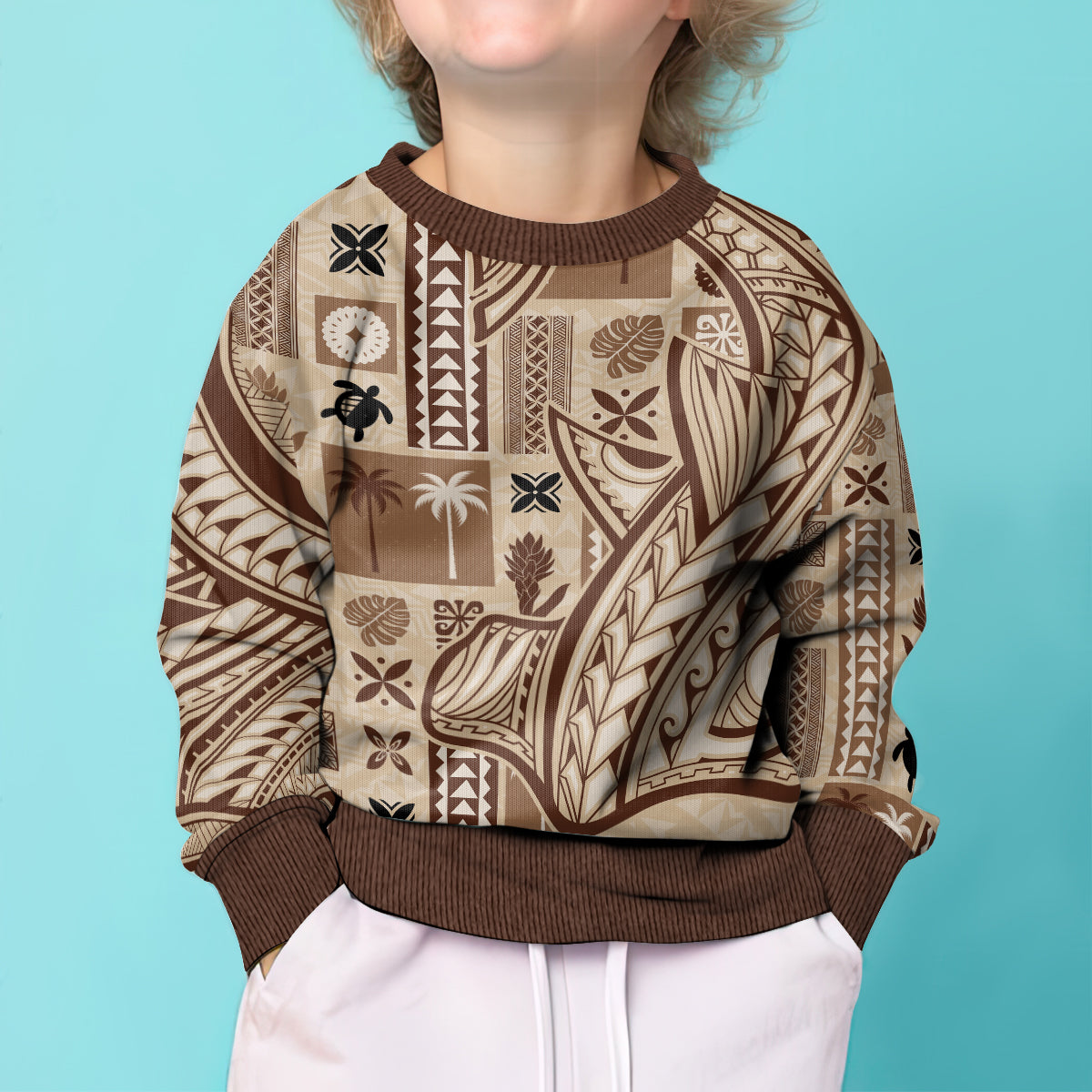 Samoa Tapa Kid Ugly Christmas Sweater Siapo Mix Tatau Patterns - Wonder Print Shop