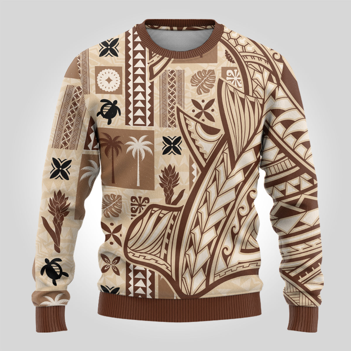 Samoa Tapa Ugly Christmas Sweater Siapo Mix Tatau Patterns - Wonder Print Shop