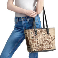 Samoa Tapa Leather Tote Bag Siapo Mix Tatau Patterns - Wonder Print Shop