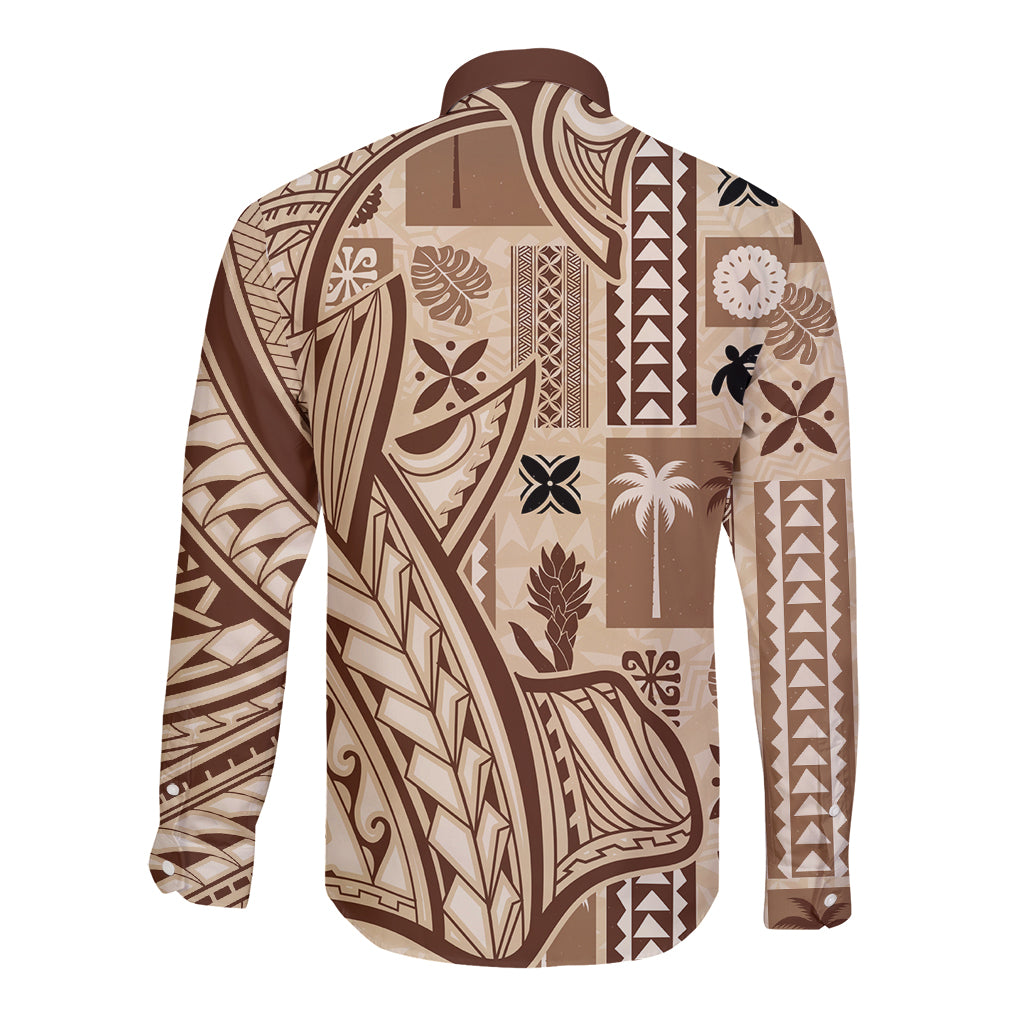 Samoa Tapa Long Sleeve Button Shirt Siapo Mix Tatau Patterns - Wonder Print Shop