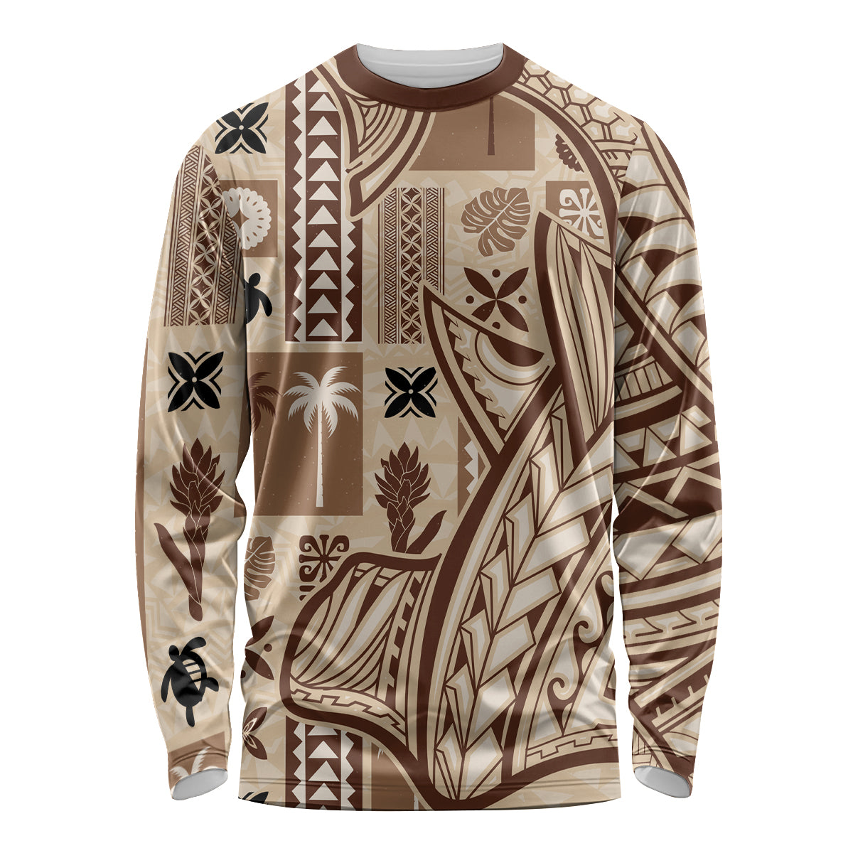 Samoa Tapa Long Sleeve Shirt Siapo Mix Tatau Patterns - Wonder Print Shop