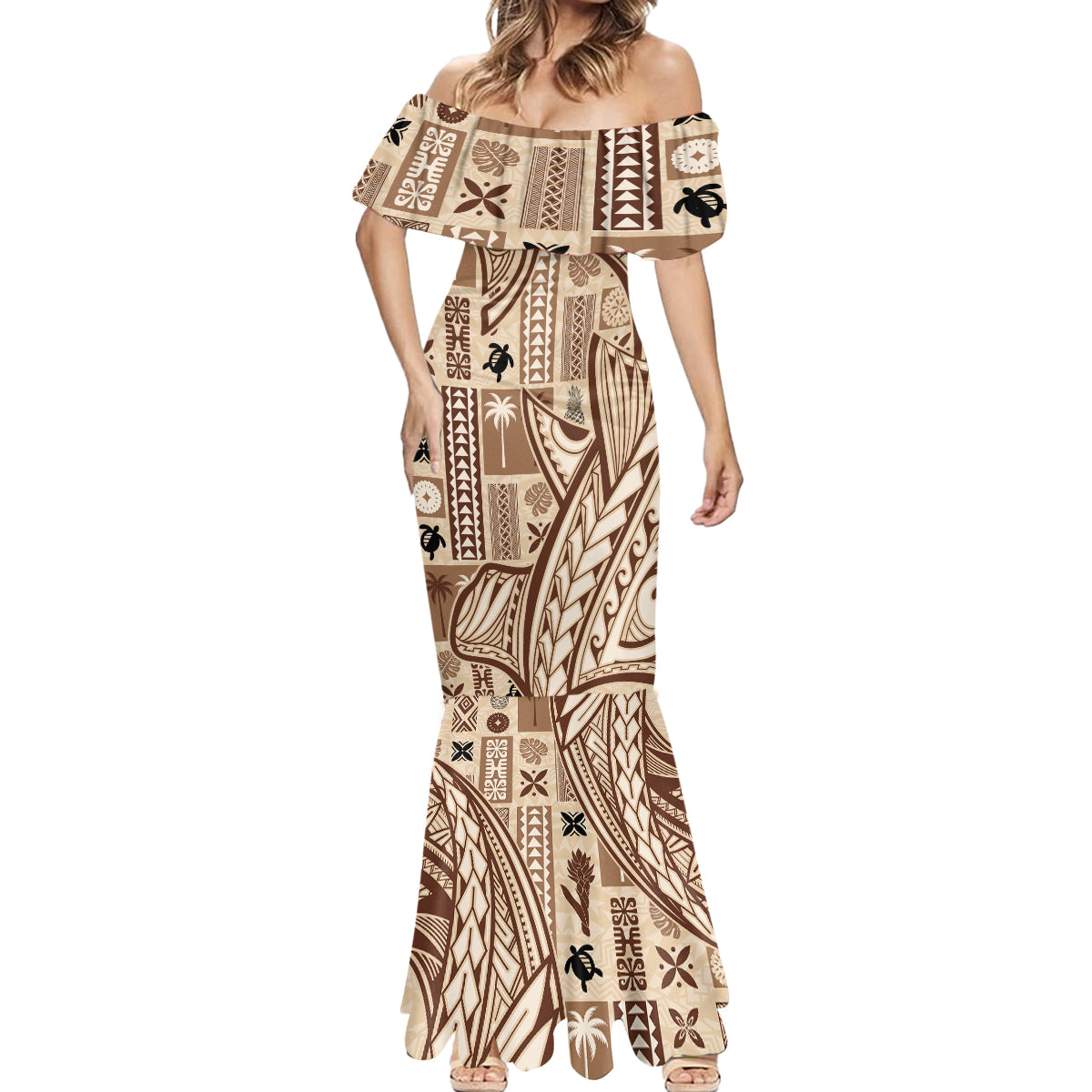 Samoa Tapa Mermaid Dress Siapo Mix Tatau Patterns - Wonder Print Shop