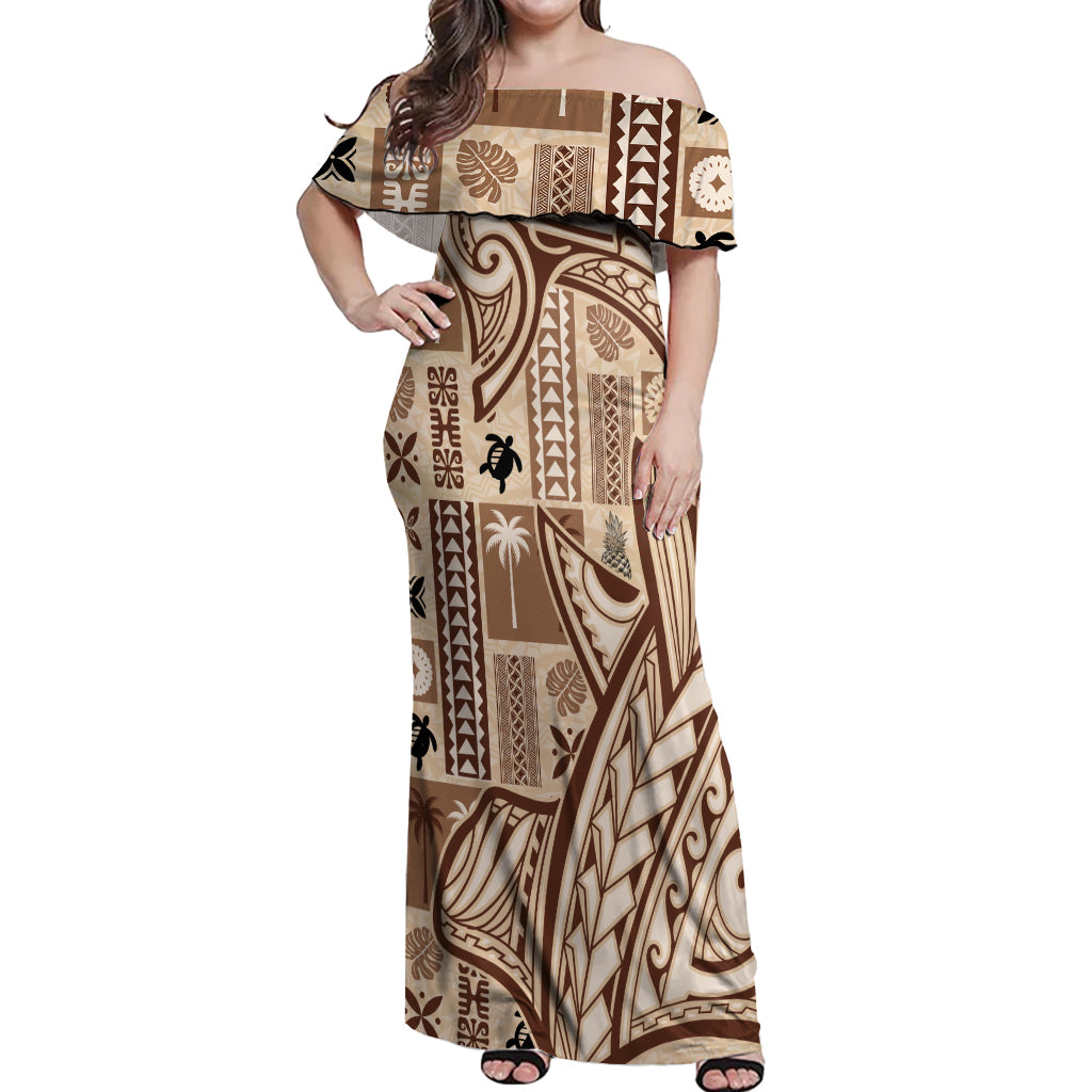Samoa Tapa Off Shoulder Maxi Dress Siapo Mix Tatau Patterns - Wonder Print Shop