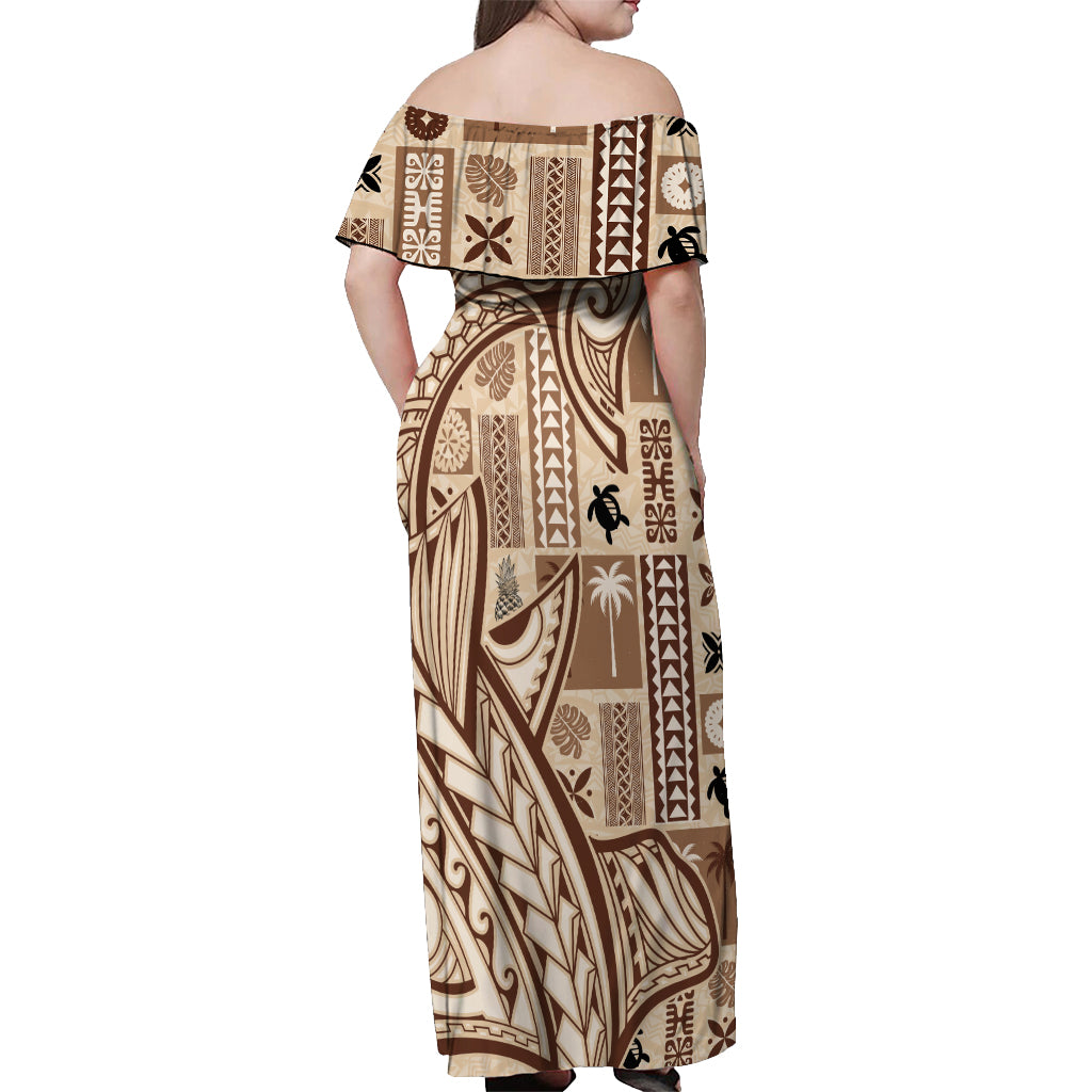 Samoa Tapa Off Shoulder Maxi Dress Siapo Mix Tatau Patterns - Wonder Print Shop