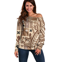 Samoa Tapa Off Shoulder Sweater Siapo Mix Tatau Patterns - Wonder Print Shop