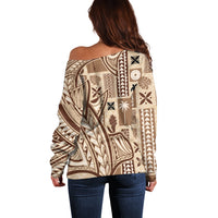 Samoa Tapa Off Shoulder Sweater Siapo Mix Tatau Patterns - Wonder Print Shop