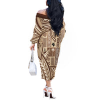 Samoa Tapa Off The Shoulder Long Sleeve Dress Siapo Mix Tatau Patterns - Wonder Print Shop