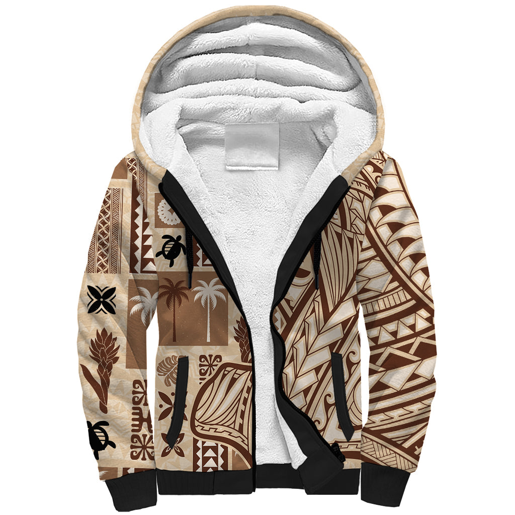 Samoa Tapa Sherpa Hoodie Siapo Mix Tatau Patterns - Wonder Print Shop