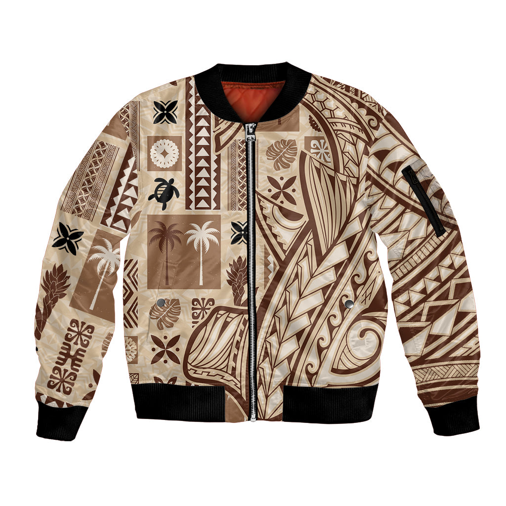 Samoa Tapa Sleeve Zip Bomber Jacket Siapo Mix Tatau Patterns - Wonder Print Shop