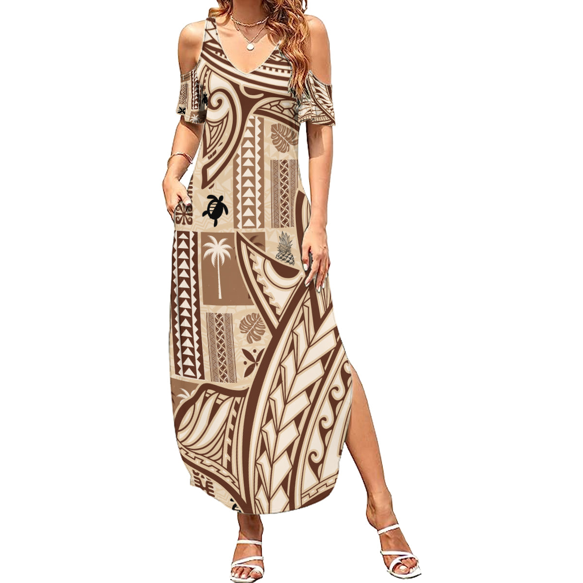 Samoa Tapa Summer Maxi Dress Siapo Mix Tatau Patterns - Wonder Print Shop