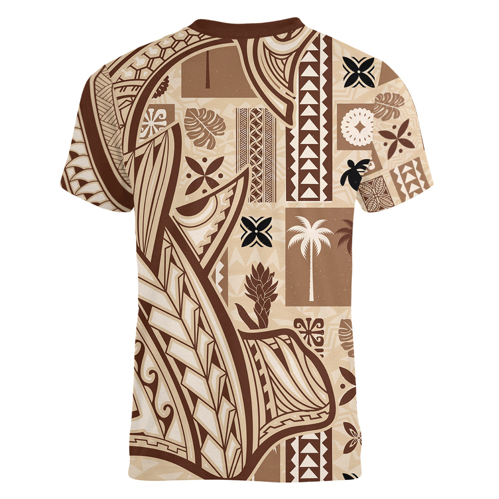 Samoa Tapa Women V Neck T Shirt Siapo Mix Tatau Patterns - Wonder Print Shop