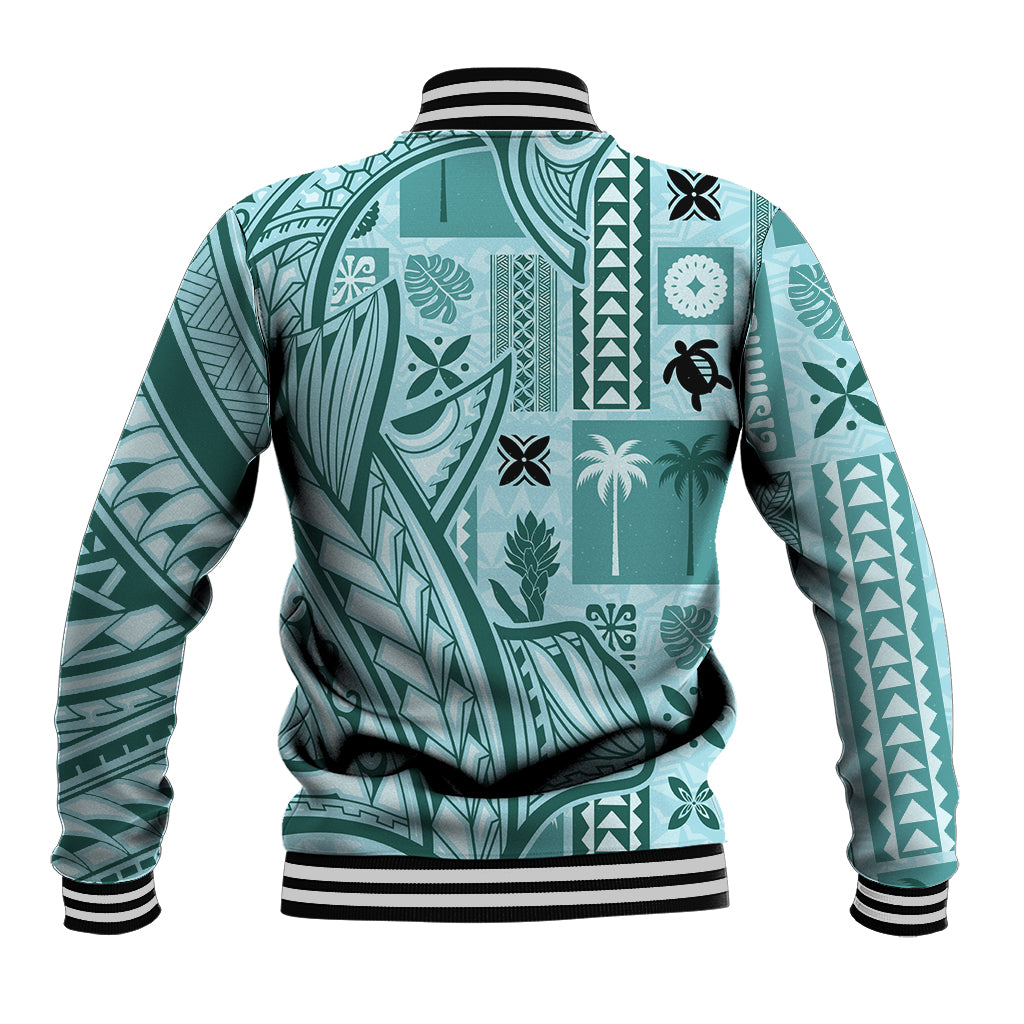 Samoa Tapa Baseball Jacket Siapo Mix Tatau Patterns - Teal LT7 - Wonder Print Shop