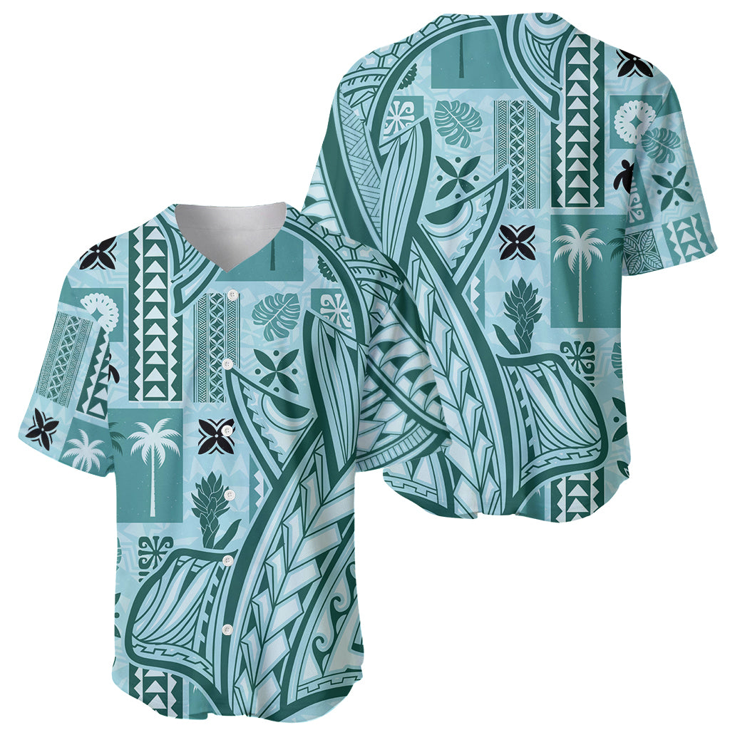 Samoa Tapa Baseball Jersey Siapo Mix Tatau Patterns - Teal LT7 - Wonder Print Shop