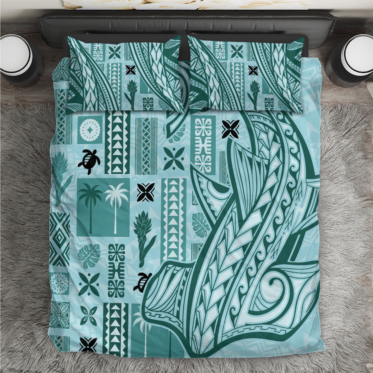 Samoa Tapa Bedding Set Siapo Mix Tatau Patterns - Teal LT7 - Wonder Print Shop