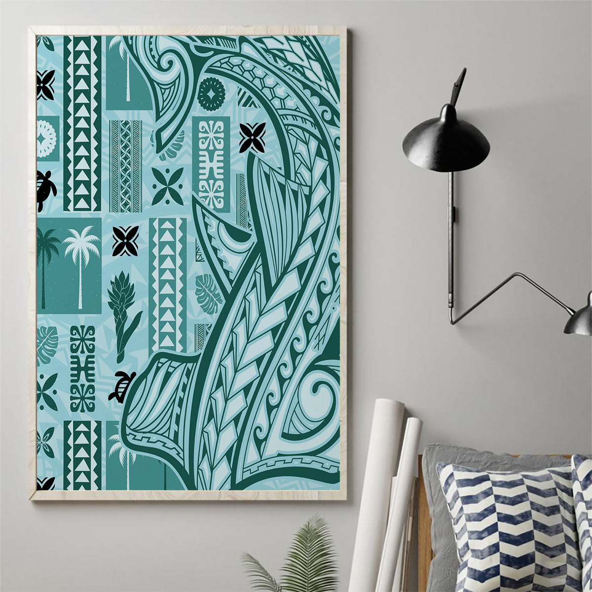 Samoa Tapa Canvas Wall Art Siapo Mix Tatau Patterns - Teal LT7 - Wonder Print Shop