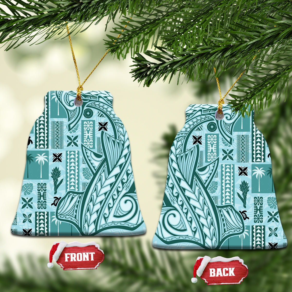 Samoa Tapa Ceramic Ornament Siapo Mix Tatau Patterns - Teal LT7 - Wonder Print Shop