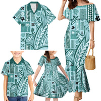Samoa Tapa Family Matching Mermaid Dress and Hawaiian Shirt Siapo Mix Tatau Patterns - Teal LT7 - Wonder Print Shop