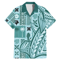 Samoa Tapa Family Matching Mermaid Dress and Hawaiian Shirt Siapo Mix Tatau Patterns - Teal LT7 - Wonder Print Shop