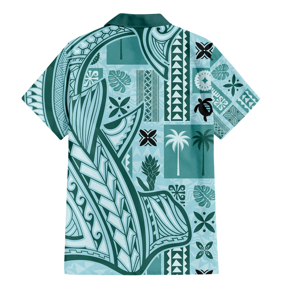 Samoa Tapa Family Matching Mermaid Dress and Hawaiian Shirt Siapo Mix Tatau Patterns - Teal LT7 - Wonder Print Shop