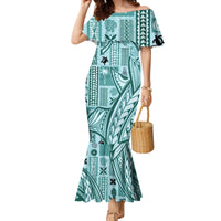 Samoa Tapa Family Matching Mermaid Dress and Hawaiian Shirt Siapo Mix Tatau Patterns - Teal LT7 - Wonder Print Shop